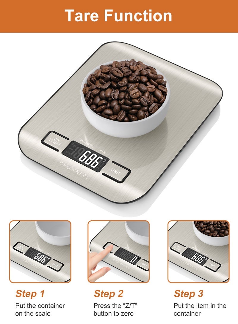 CROWNFUL Food Scale, 11lb Digital Kitchen Scales Weight Ounces and Grams for Cooking and Baking, 6 Measuring Units with Tare Function (Battery Included) - Image 3